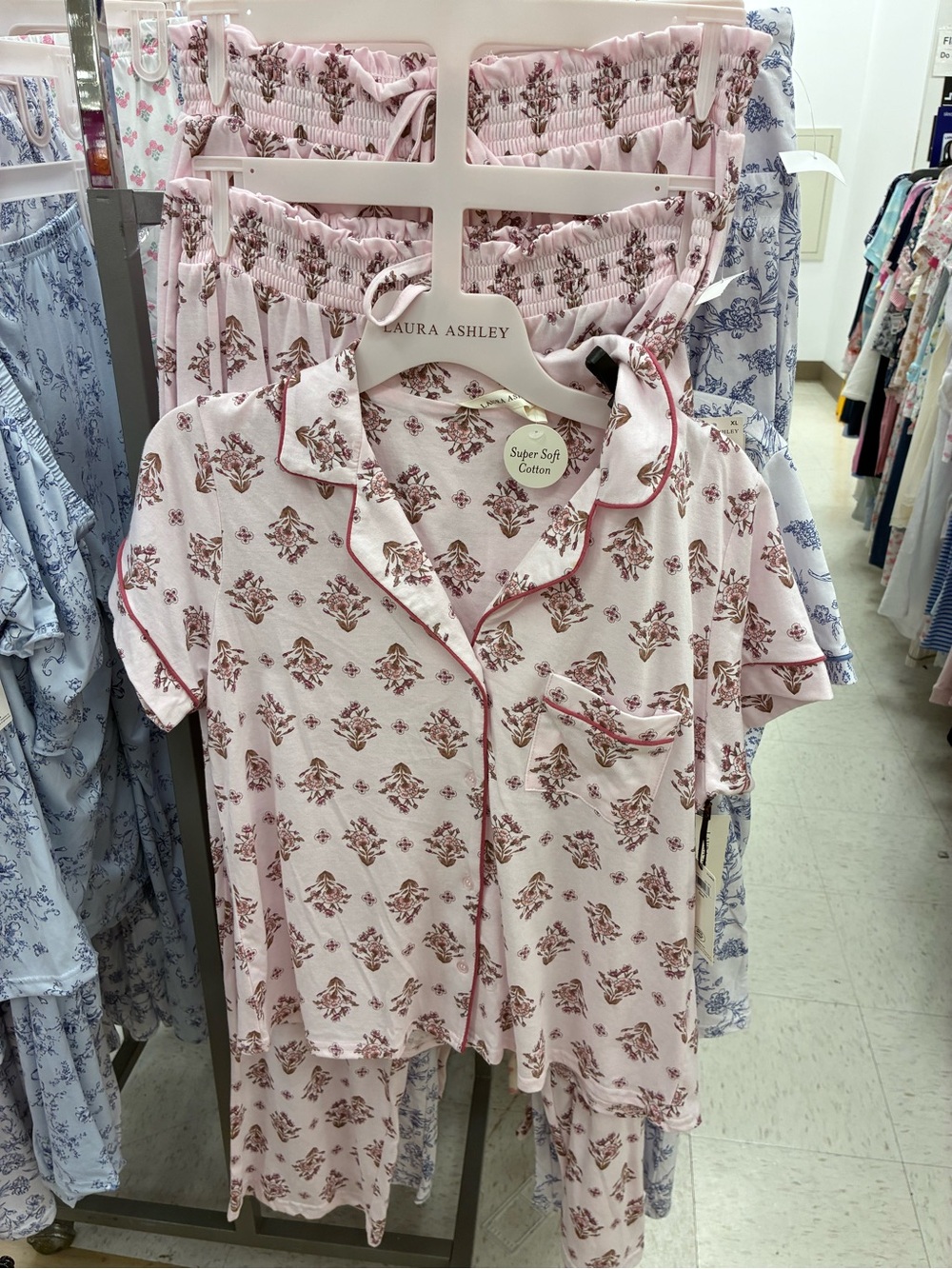 Laura Ashley Blush Pink Floral Cotton Pajama Set